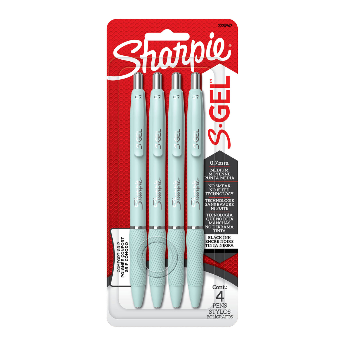 Sharpie S-Gel gel pens 4-pack, Ocean Fog barrel, black ink, 0.7 mm