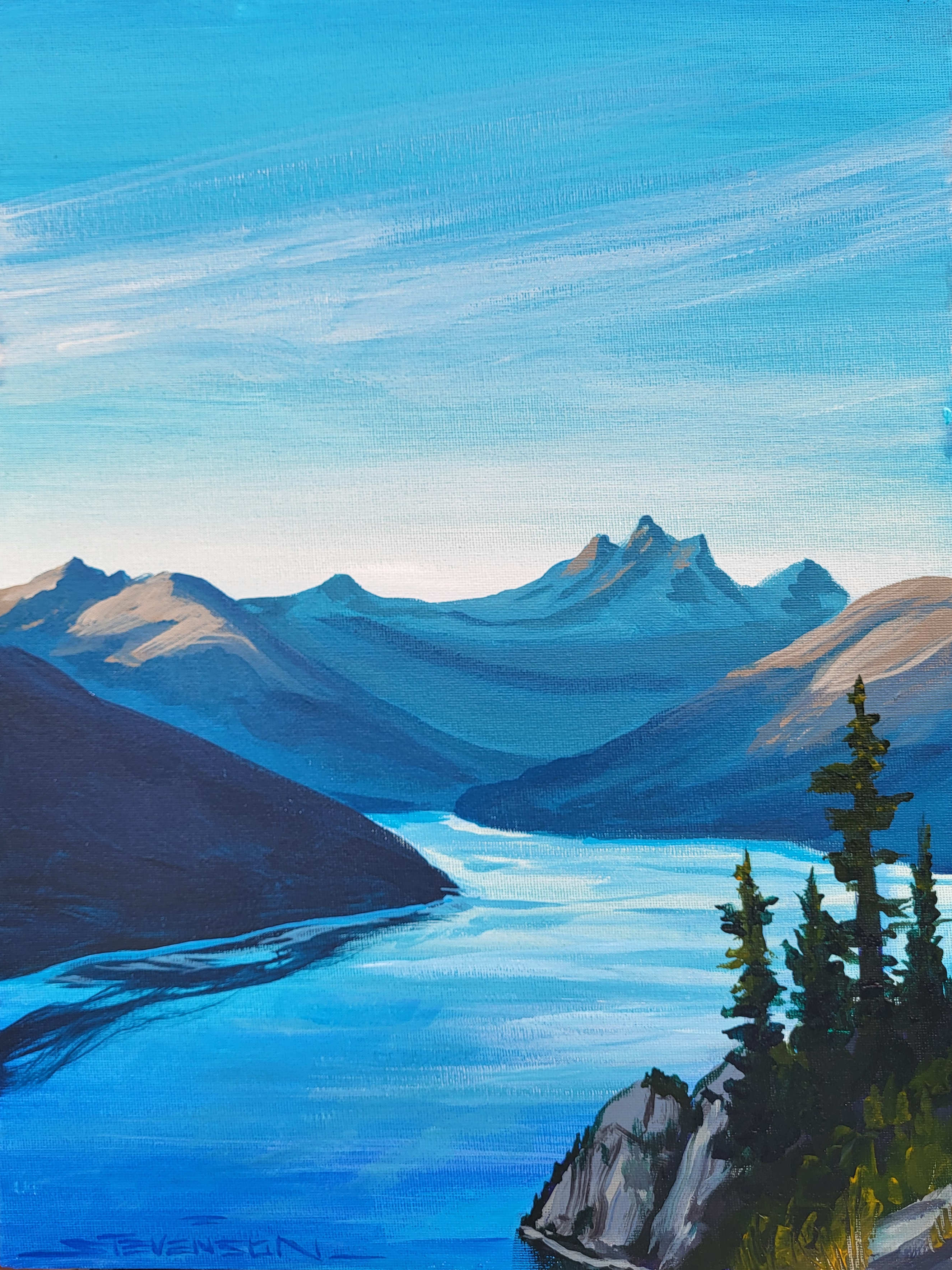 Painting in Acrylics -Slocan Lake