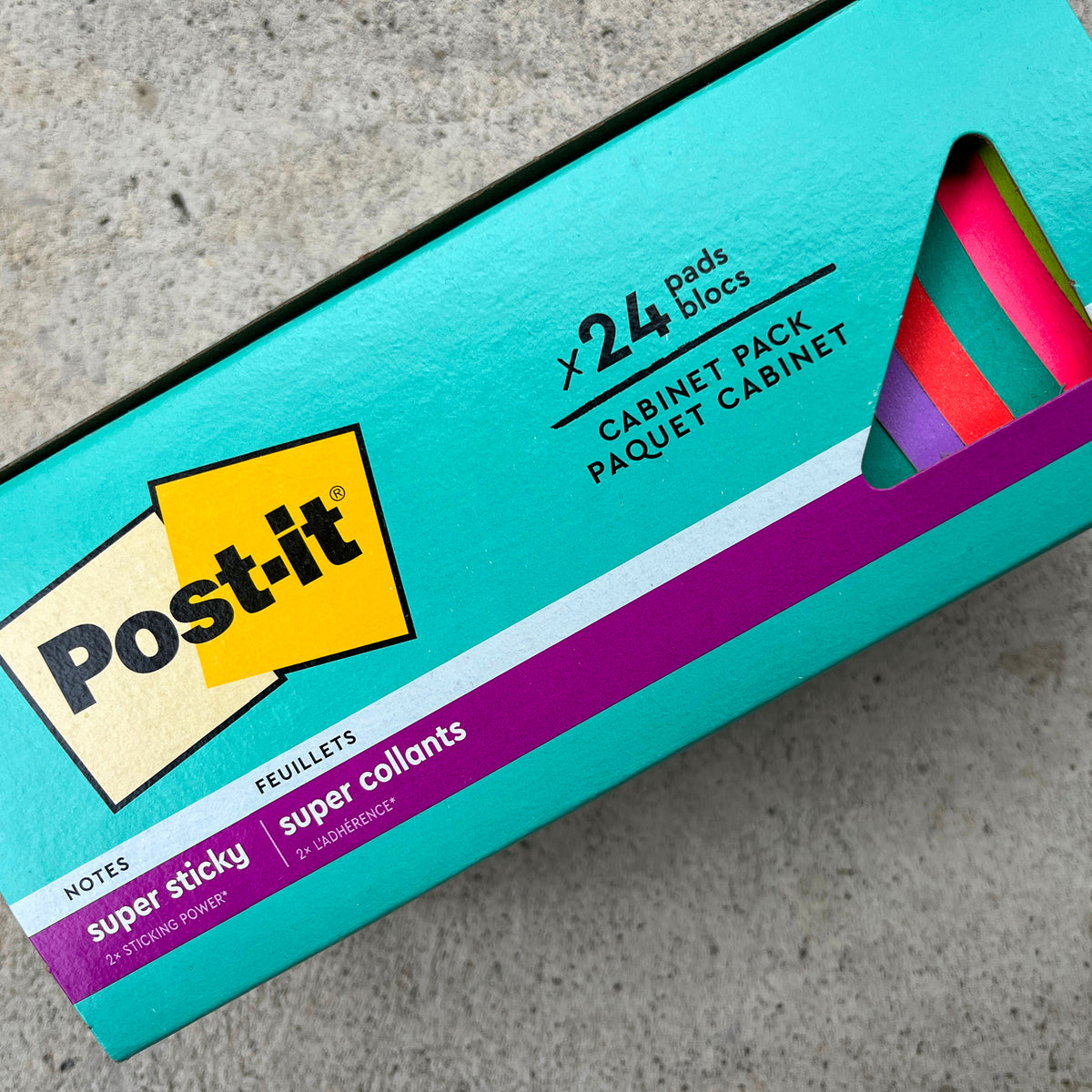 Blocs-notes Post-it Super Sticky 76x76 mm Couleurs Miami, pack armoire - 24 blocs (1680 feuilles)