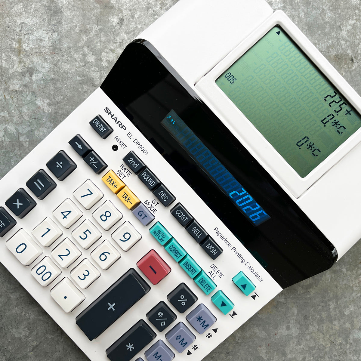 Calculatrice à impression sans papier Sharp ELDP9001 – 12 chiffres, avec mémoire de 300 lignes