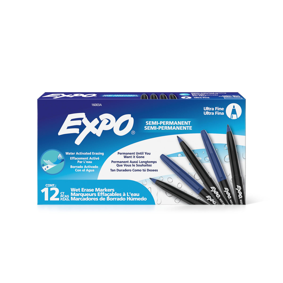 EXPO Vis-à-Vis Wet Erase Markers — Ultra Fine, Blue, Box of 12