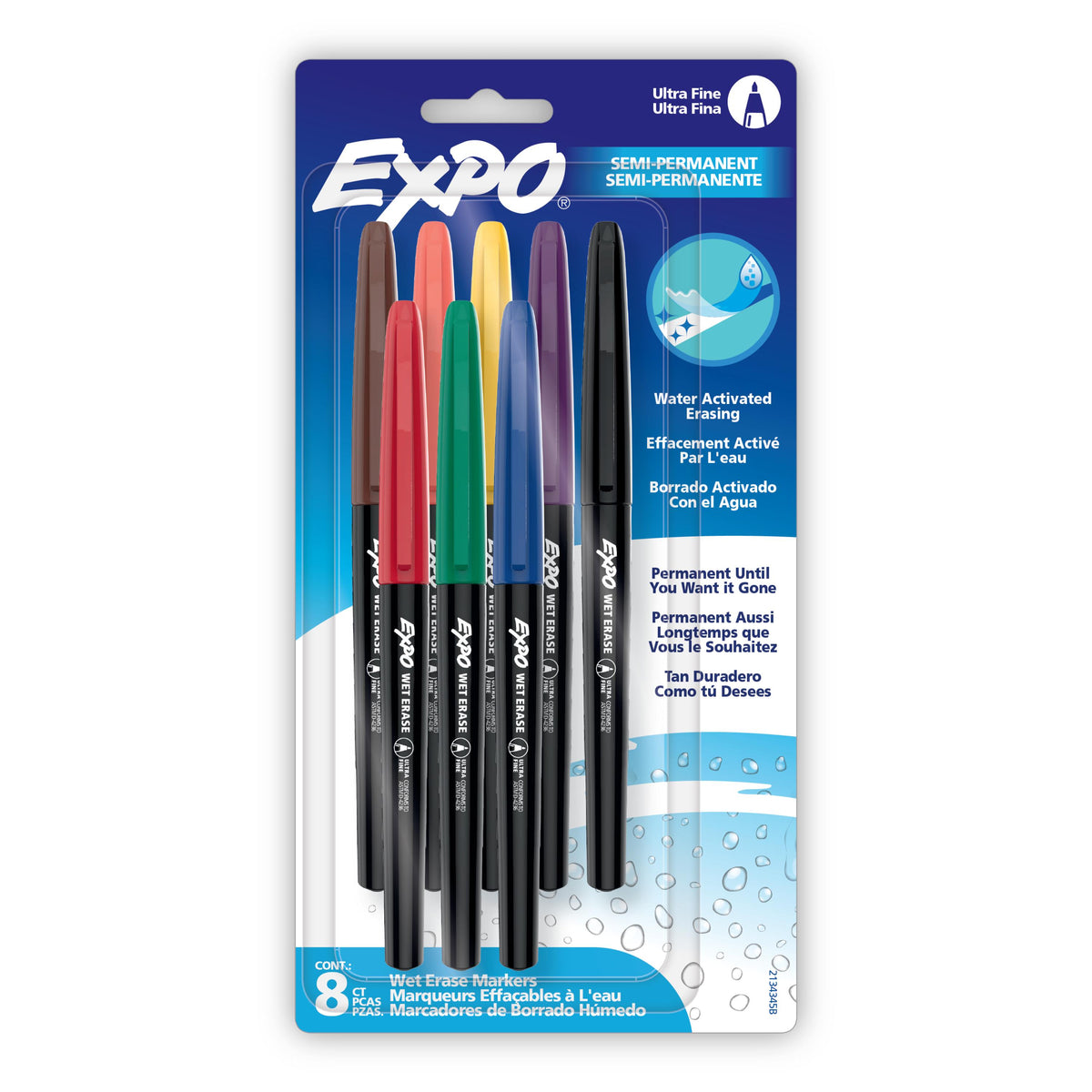 EXPO Vis-à-Vis Wet Erase Markers — Ultra Fine, Assorted, 8-Pack