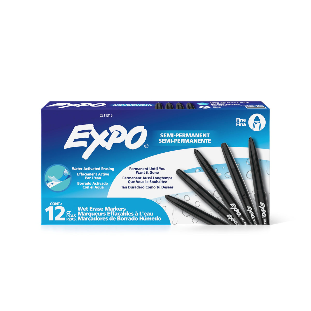EXPO Vis-à-Vis Wet Erase Markers — Fine, Black, Box of 12