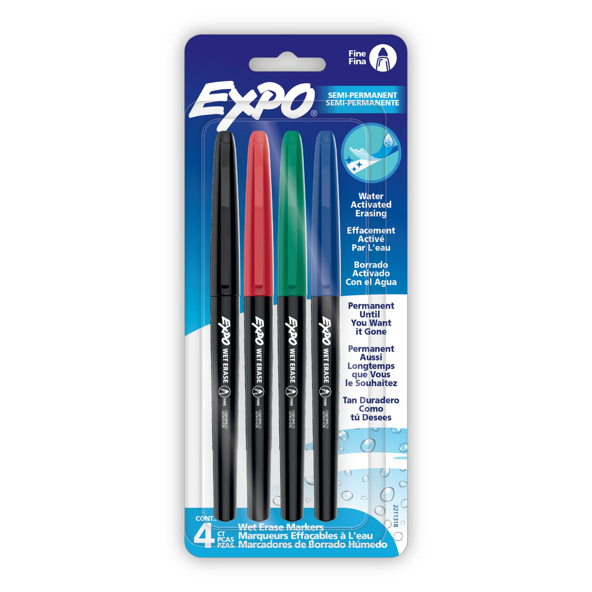 EXPO Vis-à-Vis Wet Erase Markers — Fine, Assorted, 4-Pack