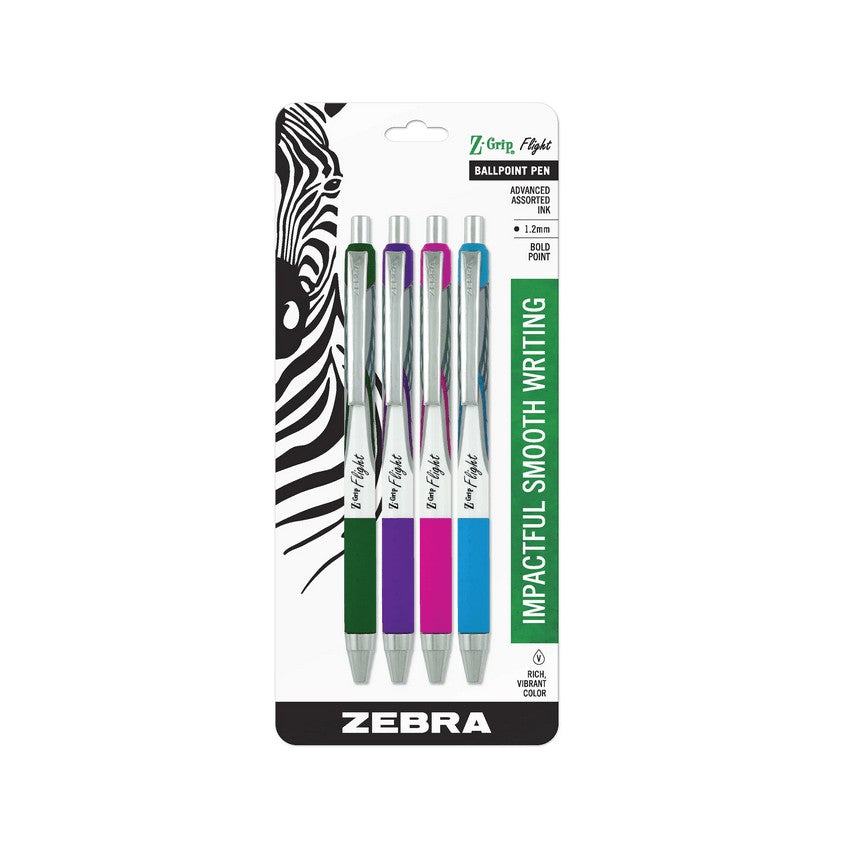 Zebra Z-Grip Flight retractable ballpoint pens, assorted colours, 4-pack