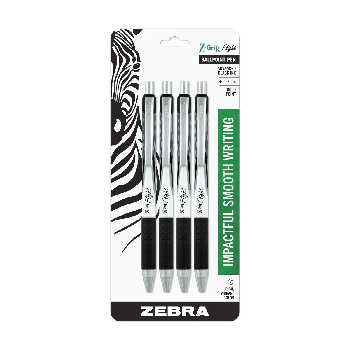Zebra Z-Grip Flight retractable ballpoint pens, black, 4-pack