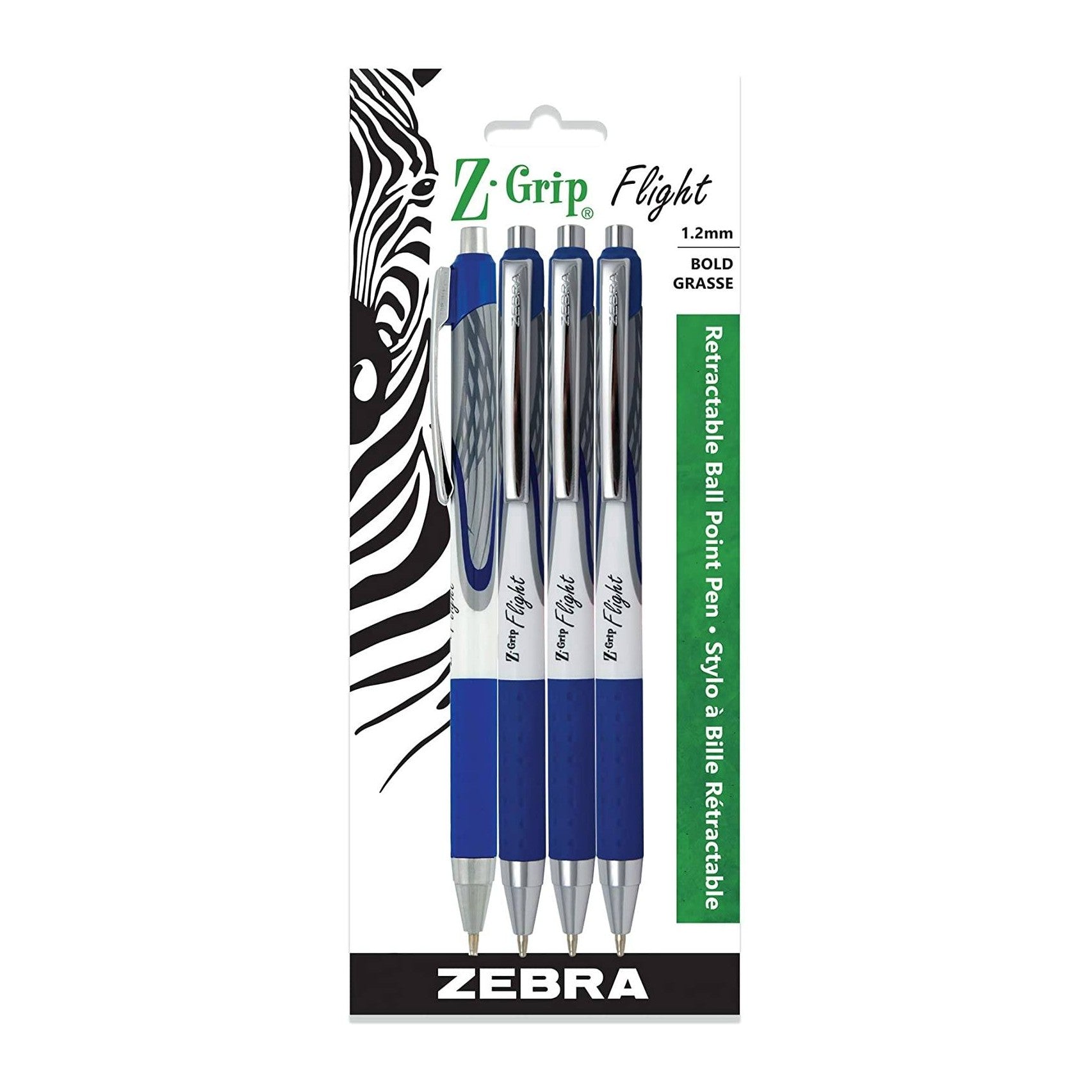 Zebra Z-Grip Flight retractable ballpoint pens, blue, 4-pack