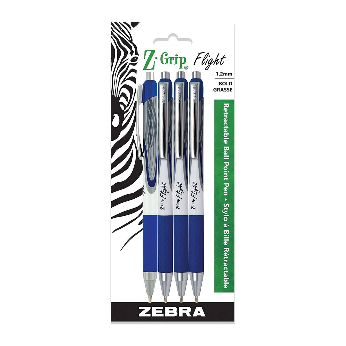 Zebra Z-Grip Flight retractable ballpoint pens, blue, 4-pack